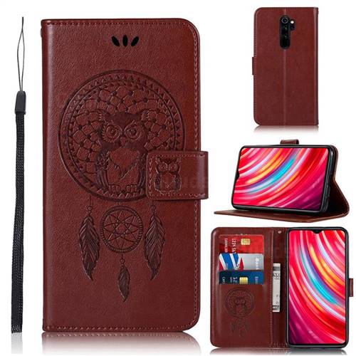 Intricate Embossing Owl Campanula Leather Wallet Case for Mi Xiaomi Redmi Note 8 Pro - Brown