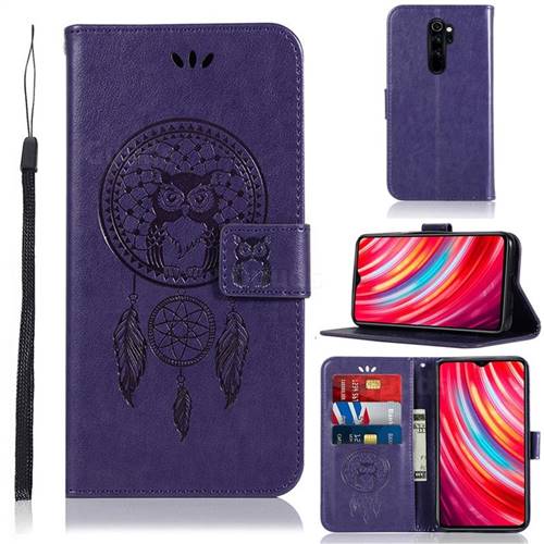 Intricate Embossing Owl Campanula Leather Wallet Case for Mi Xiaomi Redmi Note 8 Pro - Purple