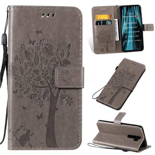 Embossing Butterfly Tree Leather Wallet Case for Mi Xiaomi Redmi Note 8 Pro - Grey