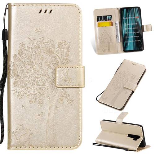 Embossing Butterfly Tree Leather Wallet Case for Mi Xiaomi Redmi Note 8 Pro - Champagne