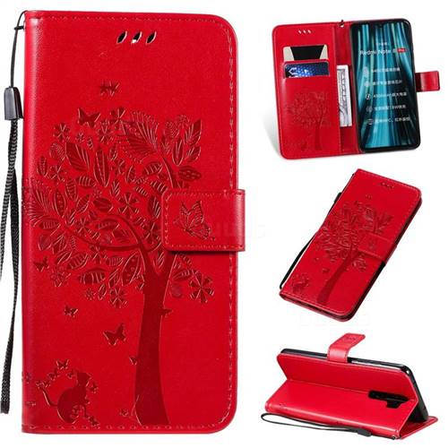 Embossing Butterfly Tree Leather Wallet Case for Mi Xiaomi Redmi Note 8 Pro - Red