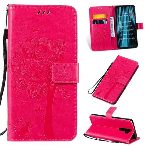 Embossing Butterfly Tree Leather Wallet Case for Mi Xiaomi Redmi Note 8 Pro - Rose