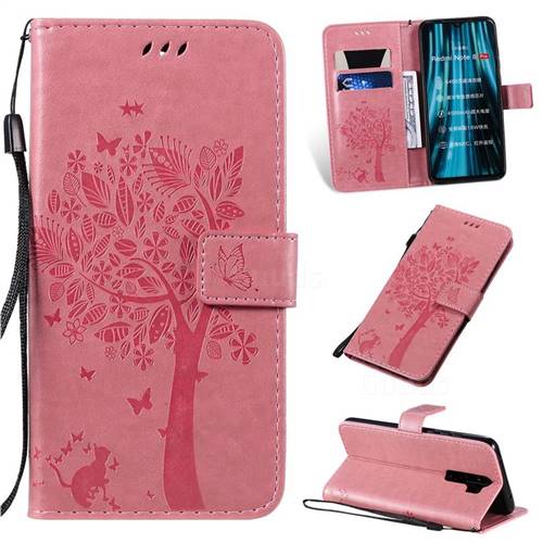 Embossing Butterfly Tree Leather Wallet Case for Mi Xiaomi Redmi Note 8 Pro - Pink