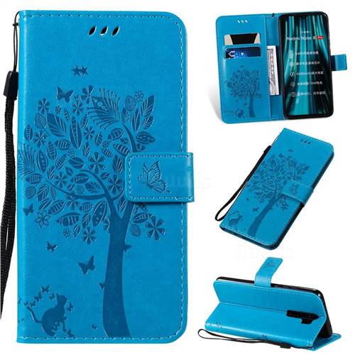 Embossing Butterfly Tree Leather Wallet Case for Mi Xiaomi Redmi Note 8 Pro - Blue