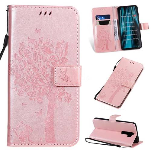 Embossing Butterfly Tree Leather Wallet Case for Mi Xiaomi Redmi Note 8 Pro - Rose Pink