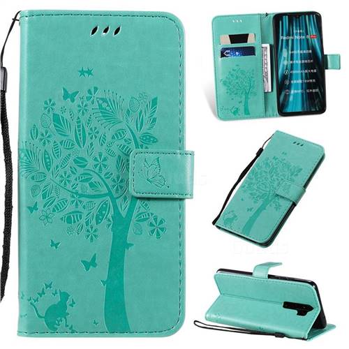 Embossing Butterfly Tree Leather Wallet Case for Mi Xiaomi Redmi Note 8 Pro - Cyan