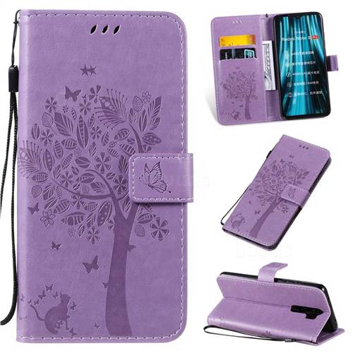 Embossing Butterfly Tree Leather Wallet Case for Mi Xiaomi Redmi Note 8 Pro - Violet