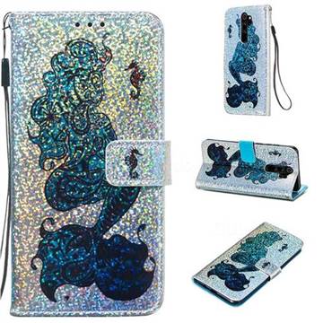 Mermaid Seahorse Sequins Painted Leather Wallet Case for Mi Xiaomi Redmi Note 8 Pro