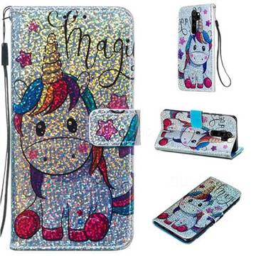 Star Unicorn Sequins Painted Leather Wallet Case for Mi Xiaomi Redmi Note 8 Pro