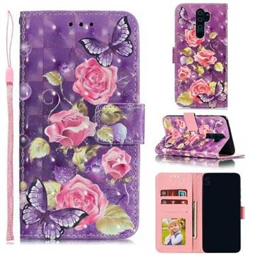 Purple Butterfly Flower 3D Painted Leather Phone Wallet Case for Mi Xiaomi Redmi Note 8 Pro