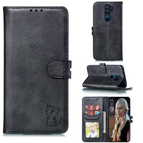 Embossing Happy Cat Leather Wallet Case for Mi Xiaomi Redmi Note 8 Pro - Black