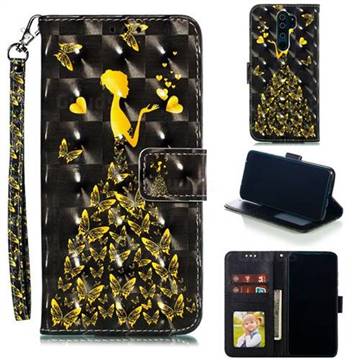 Golden Butterfly Girl 3D Painted Leather Phone Wallet Case for Mi Xiaomi Redmi Note 8 Pro