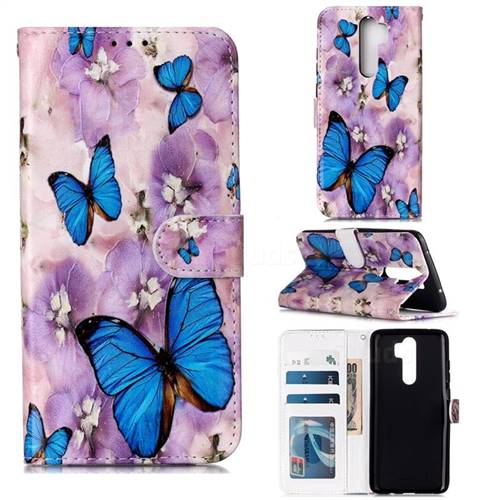 Purple Flowers Butterfly 3D Relief Oil PU Leather Wallet Case for Mi Xiaomi Redmi Note 8 Pro