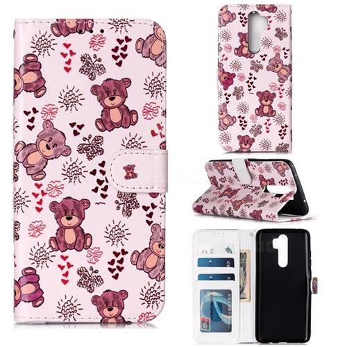 Cute Bear 3D Relief Oil PU Leather Wallet Case for Mi Xiaomi Redmi Note 8 Pro