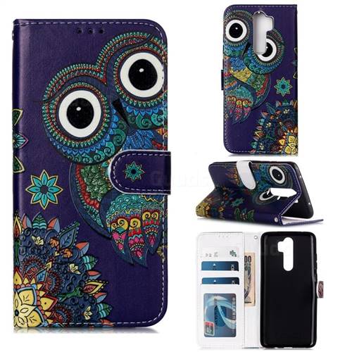 Folk Owl 3D Relief Oil PU Leather Wallet Case for Mi Xiaomi Redmi Note 8 Pro