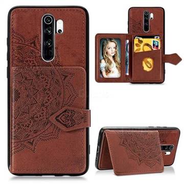 Mandala Flower Cloth Multifunction Stand Card Leather Phone Case for Mi Xiaomi Redmi Note 8 Pro - Brown