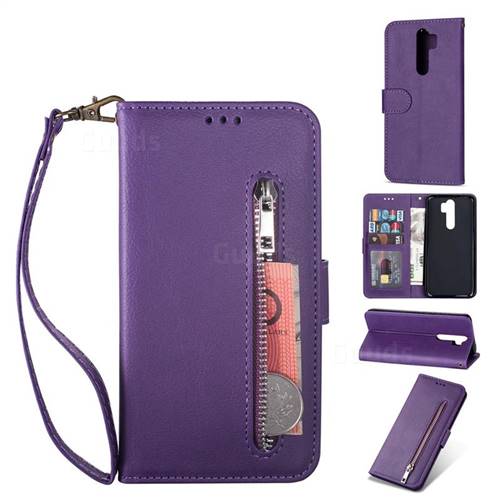Retro Calfskin Zipper Leather Wallet Case Cover for Mi Xiaomi Redmi Note 8 Pro - Purple