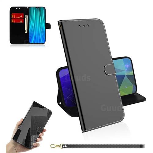 Shining Mirror Like Surface Leather Wallet Case for Mi Xiaomi Redmi Note 8 Pro - Black