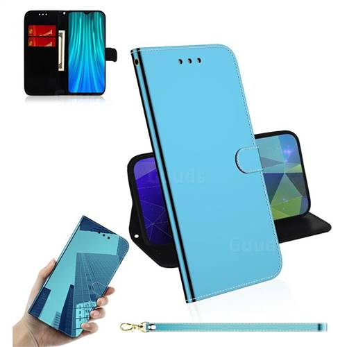 Shining Mirror Like Surface Leather Wallet Case for Mi Xiaomi Redmi Note 8 Pro - Blue