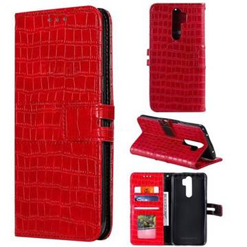 Luxury Crocodile Magnetic Leather Wallet Phone Case for Mi Xiaomi Redmi Note 8 Pro - Red