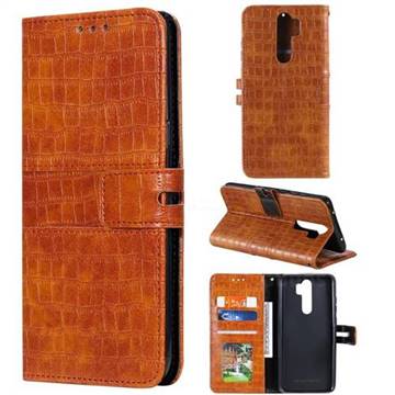 Luxury Crocodile Magnetic Leather Wallet Phone Case for Mi Xiaomi Redmi Note 8 Pro - Brown