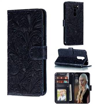 Intricate Embossing Lace Jasmine Flower Leather Wallet Case for Mi Xiaomi Redmi Note 8 Pro - Dark Blue