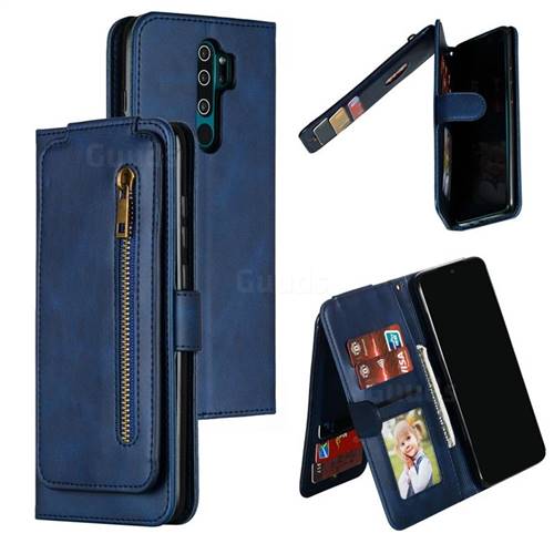 Multifunction 9 Cards Leather Zipper Wallet Phone Case for Mi Xiaomi Redmi Note 8 Pro - Blue