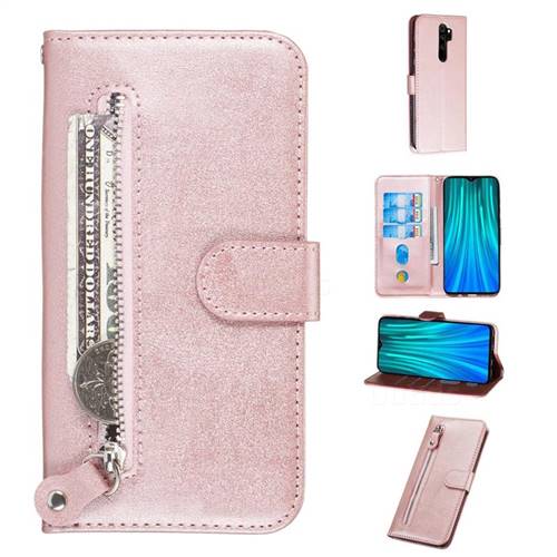 Retro Luxury Zipper Leather Phone Wallet Case for Mi Xiaomi Redmi Note 8 Pro - Pink