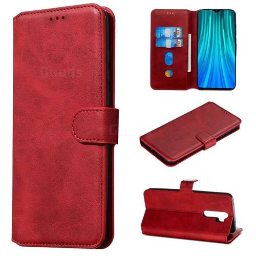 Retro Calf Matte Leather Wallet Phone Case for Mi Xiaomi Redmi Note 8 Pro - Red