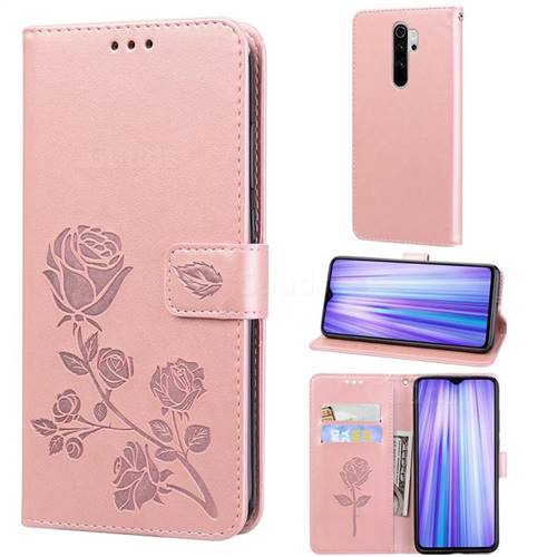 Embossing Rose Flower Leather Wallet Case for Mi Xiaomi Redmi Note 8 Pro - Rose Gold