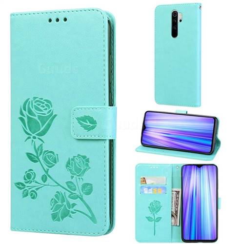 Embossing Rose Flower Leather Wallet Case for Mi Xiaomi Redmi Note 8 Pro - Green