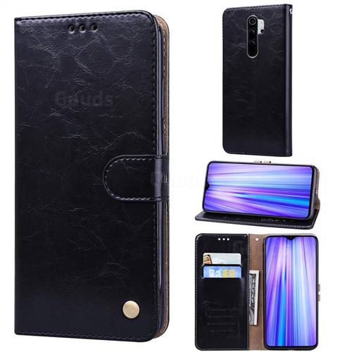 Luxury Retro Oil Wax PU Leather Wallet Phone Case for Mi Xiaomi Redmi Note 8 Pro - Deep Black