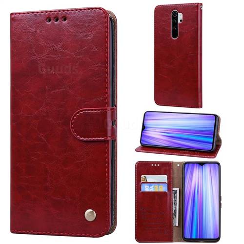Luxury Retro Oil Wax PU Leather Wallet Phone Case for Mi Xiaomi Redmi Note 8 Pro - Brown Red