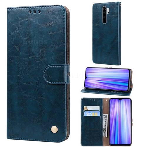 Luxury Retro Oil Wax PU Leather Wallet Phone Case for Mi Xiaomi Redmi Note 8 Pro - Sapphire