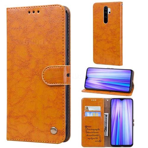 Luxury Retro Oil Wax PU Leather Wallet Phone Case for Mi Xiaomi Redmi Note 8 Pro - Orange Yellow