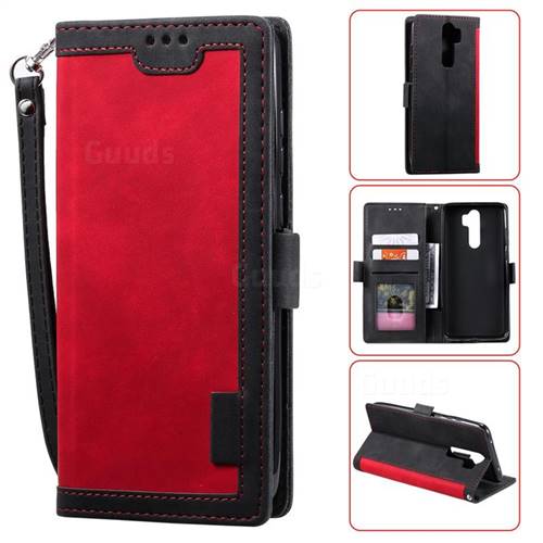 Luxury Retro Stitching Leather Wallet Phone Case for Mi Xiaomi Redmi Note 8 Pro - Deep Red