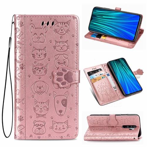 Embossing Dog Paw Kitten and Puppy Leather Wallet Case for Mi Xiaomi Redmi Note 8 Pro - Rose Gold