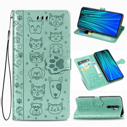 Embossing Dog Paw Kitten and Puppy Leather Wallet Case for Mi Xiaomi Redmi Note 8 Pro - Green