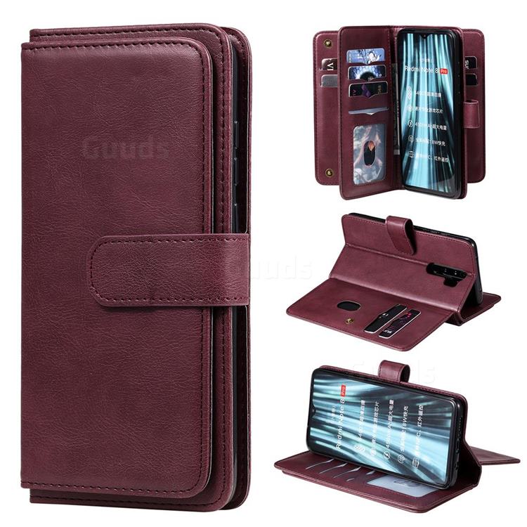 Multi-function Ten Card Slots and Photo Frame PU Leather Wallet Phone Case Cover for Mi Xiaomi Redmi Note 8 Pro - Claret
