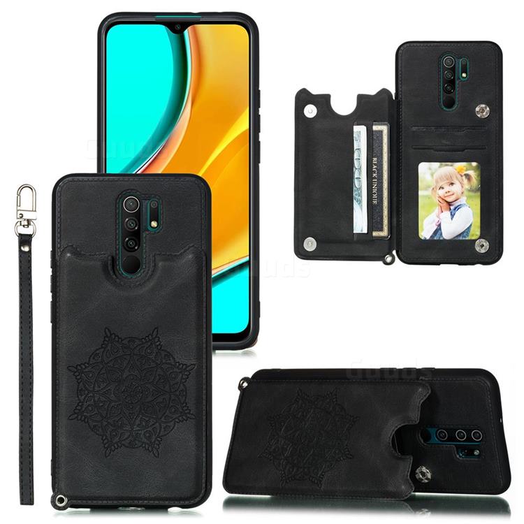 Luxury Mandala Multi-function Magnetic Card Slots Stand Leather Back Cover for Mi Xiaomi Redmi Note 8 Pro - Black