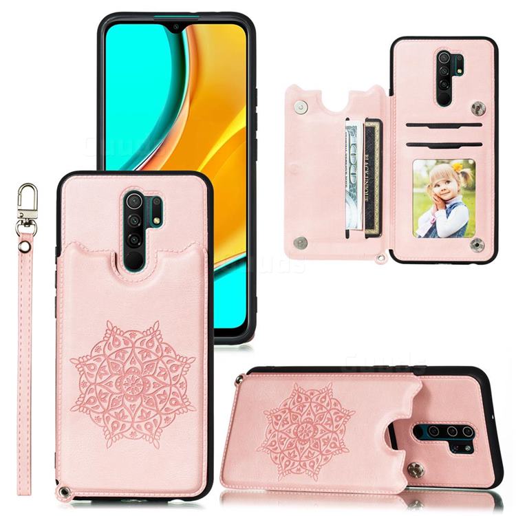Luxury Mandala Multi-function Magnetic Card Slots Stand Leather Back Cover for Mi Xiaomi Redmi Note 8 Pro - Rose Gold