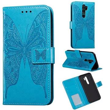 Intricate Embossing Vivid Butterfly Leather Wallet Case for Mi Xiaomi Redmi Note 8 Pro - Blue