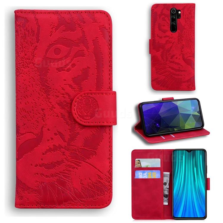 Intricate Embossing Tiger Face Leather Wallet Case for Mi Xiaomi Redmi Note 8 Pro - Red