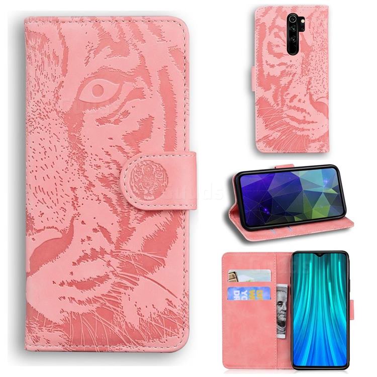 Intricate Embossing Tiger Face Leather Wallet Case for Mi Xiaomi Redmi Note 8 Pro - Pink