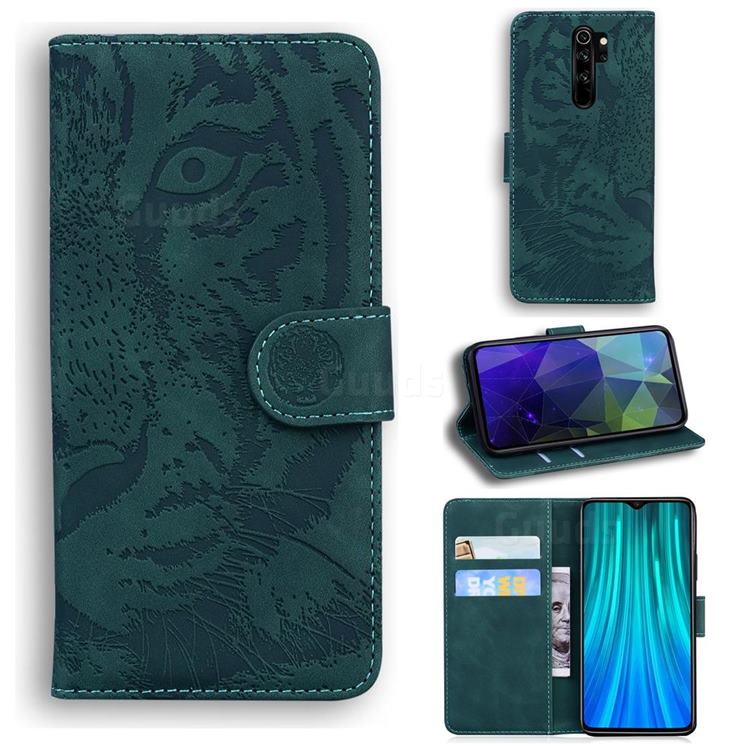 Intricate Embossing Tiger Face Leather Wallet Case for Mi Xiaomi Redmi Note 8 Pro - Green