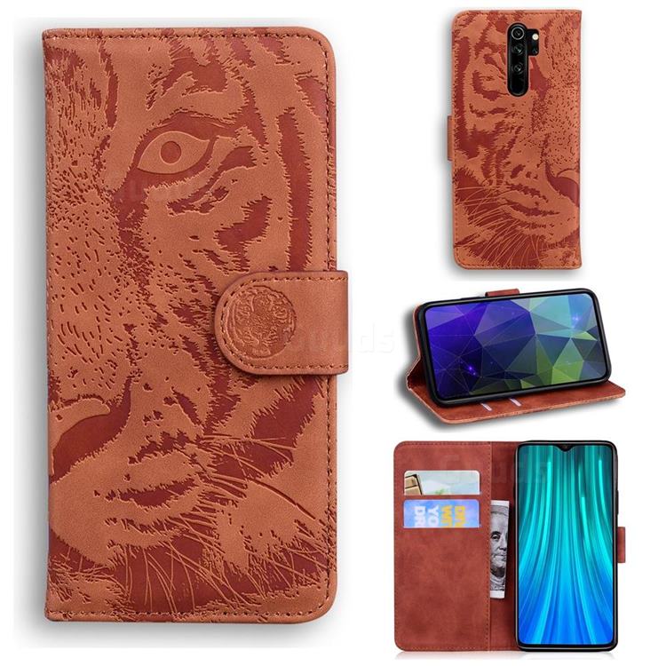Intricate Embossing Tiger Face Leather Wallet Case for Mi Xiaomi Redmi Note 8 Pro - Brown