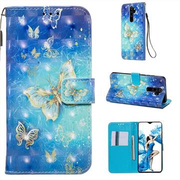 Gold Butterfly 3D Painted Leather Wallet Case for Mi Xiaomi Redmi Note 8 Pro