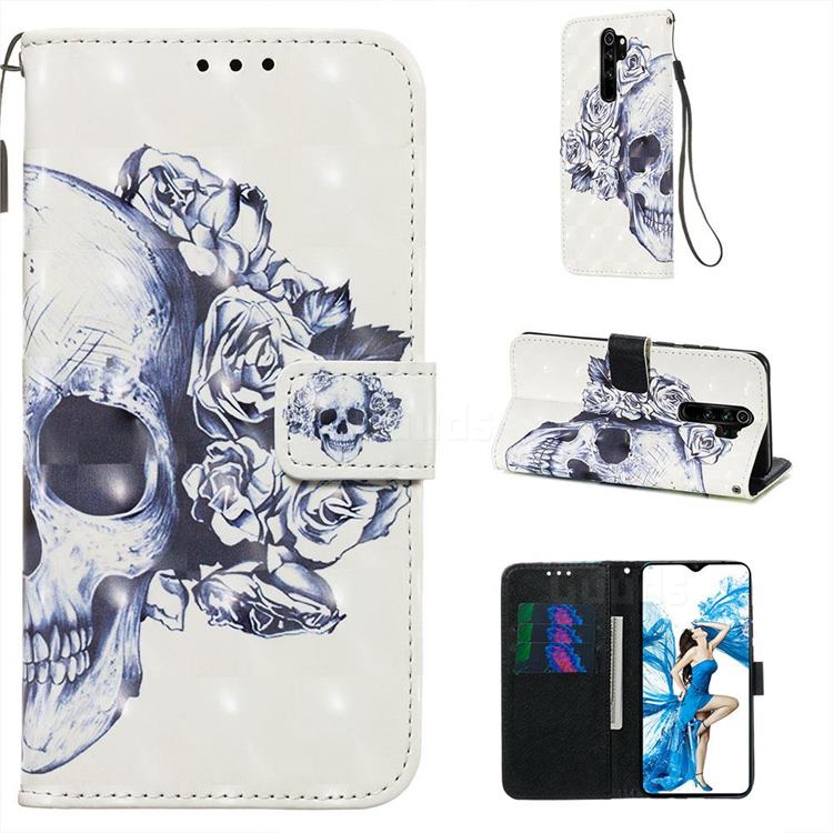 Skull Flower 3D Painted Leather Wallet Case for Mi Xiaomi Redmi Note 8 Pro
