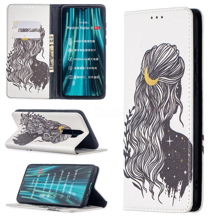 Girl with Long Hair Slim Magnetic Attraction Wallet Flip Cover for Mi Xiaomi Redmi Note 8 Pro