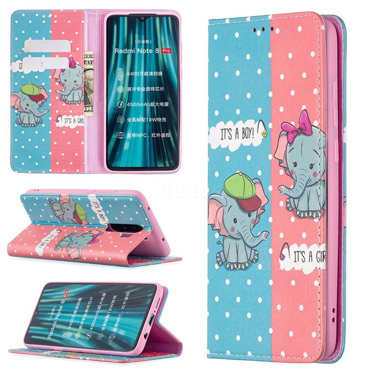Elephant Boy and Girl Slim Magnetic Attraction Wallet Flip Cover for Mi Xiaomi Redmi Note 8 Pro